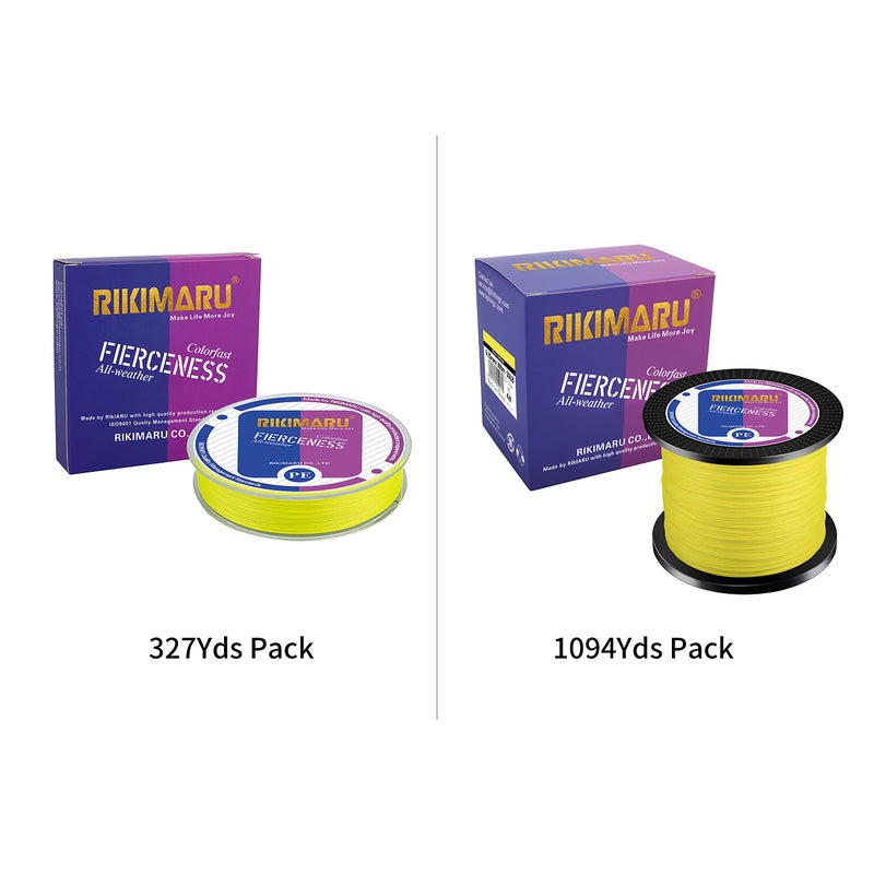 RIKIMARU Braided Fishing Line Abrasion Resistant Superline Zero Stretch&Low Memory Extra Thin Diameter Yellow 1094Yds,180LB - Image 2